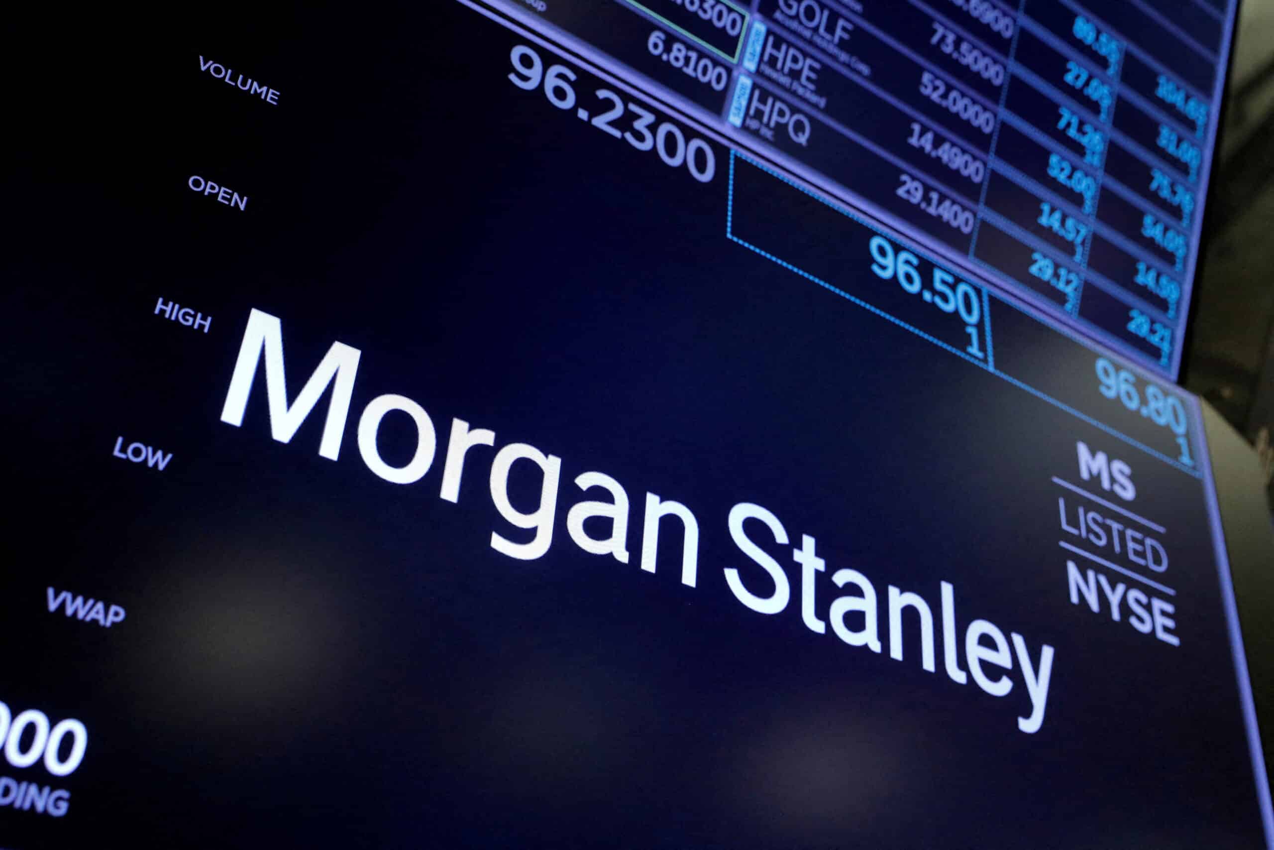 Morgan Stanley's logo is seen on the trading floor at the New York Stock Exchange (NYSE) in Manhattan, New York City