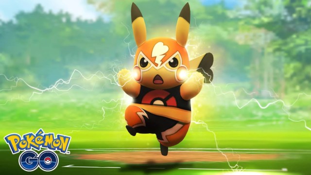 Image of Pikachu Libre with the Pokémon GO logo.