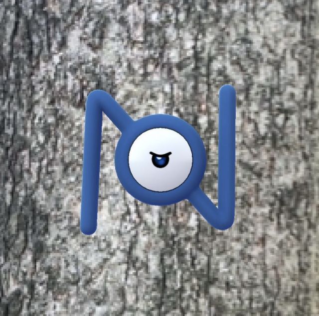 Screenshot of shiny Unown N in Pokémon GO.